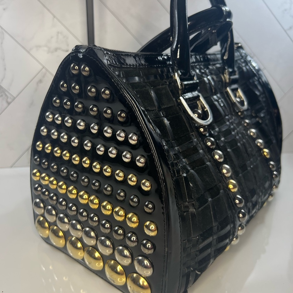 Versace Black and Gold Satchel with Metallic Accents
